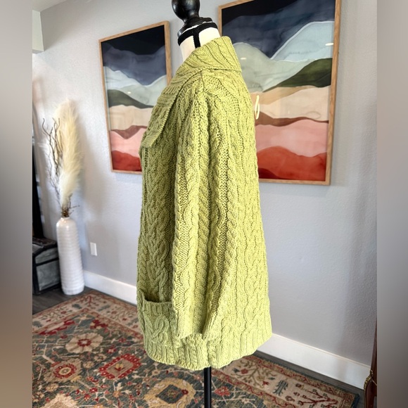 Aran Crafts Green Cable Wool Knit Sweater Cardigan - Picture 8 of 14